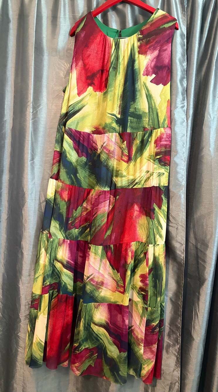 London Times Woman Abstract Floral Tiered Maxi Dress Size 1X